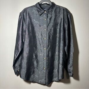 Angelique Women's Gray Tonal Allover Zebra Graphic Button-Up Shirt Large Artsy